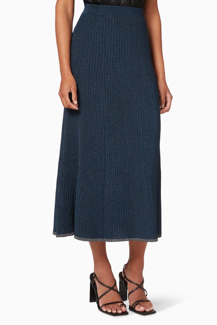 

Ria Metallic Knit Maxi Skirt, Blue