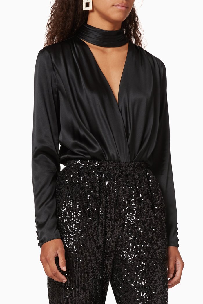 

Rhea Charmeuse Bodysuit, Black