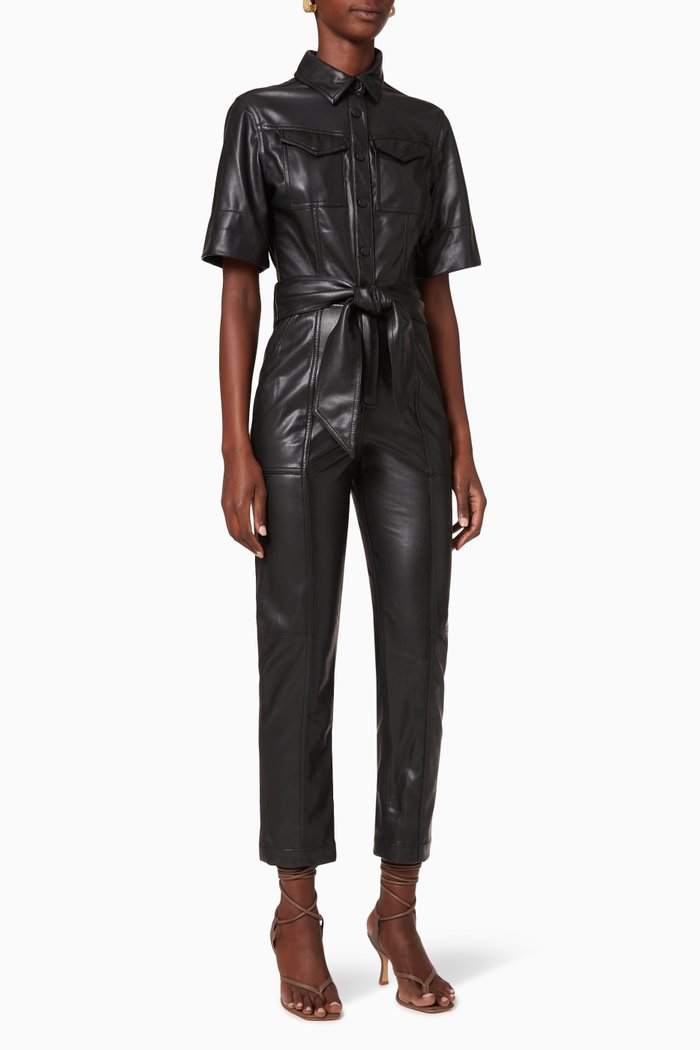 

Maddy Vegan Leather Jumpsuit, Black