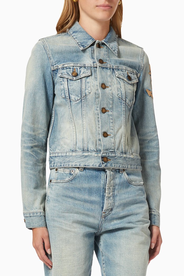 Rope Monogram Jacket in Cotton Denim, Blue