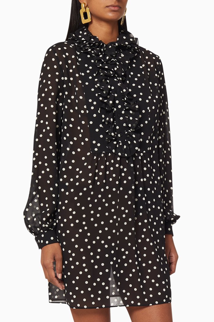 

Frilled Jabot Dotted Silk Georgette Dress, Black