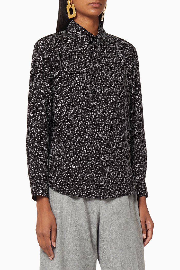 Classic Dotted Silk Shirt, Black