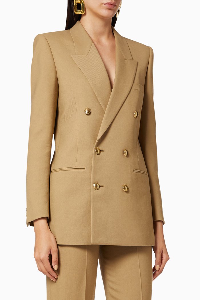 

Wool Gabardine Double-Breasted Jacket, Neutral
