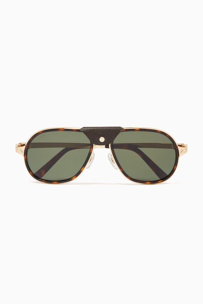

Santos de Cartier Aviator Sunglasses in Metal & Acetate, Gold