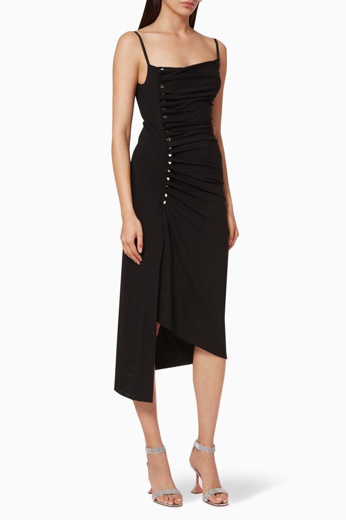 

Asymmetrical Pleated Jersey Dress, Black