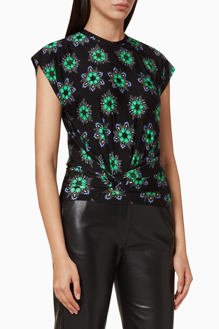 

Geometric Floral Jersey Top, Black