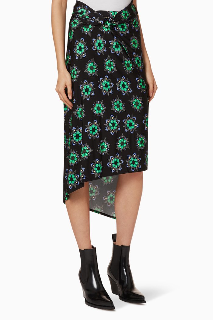 

Asymmetrical Floral Jersey Skirt, Black