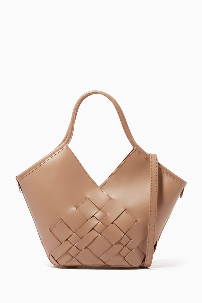 

Coloma Small Tote Bag in Leather, Neutral