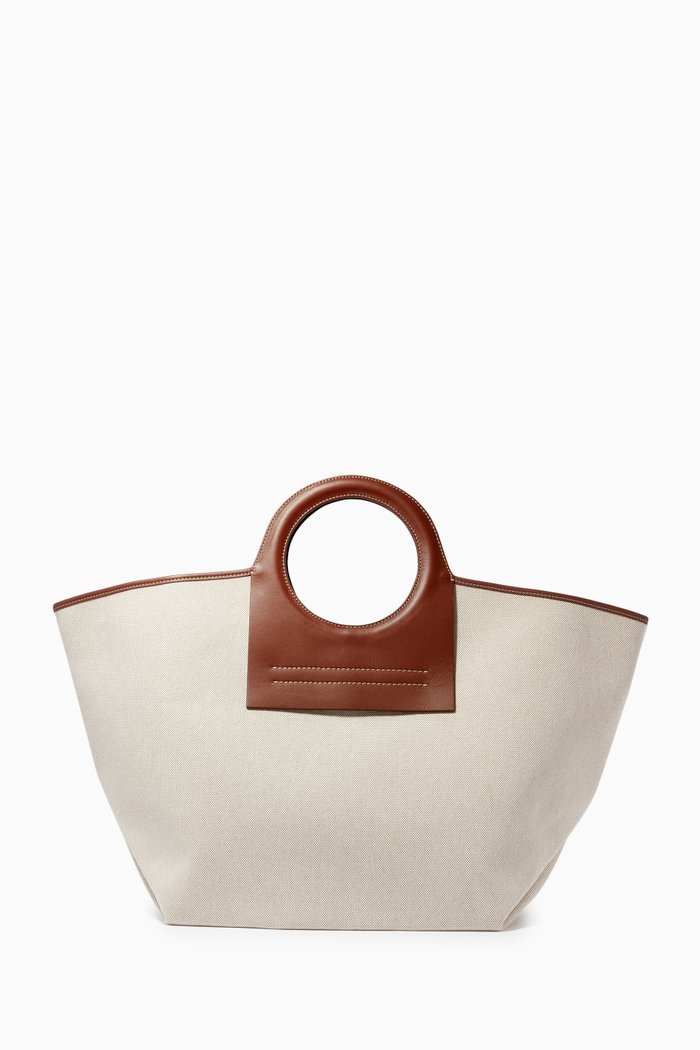 

Cala Large Tote Bag in Canvas & Leather, Brown
