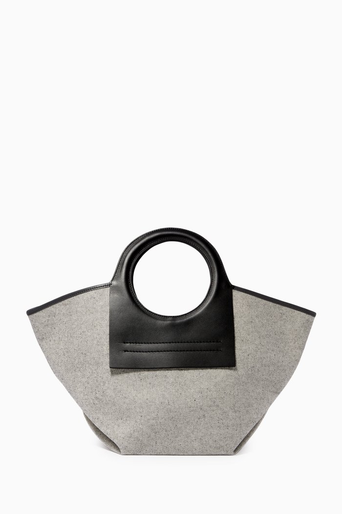 

Cala Small Tote Bag in Canvas & Leather, Black