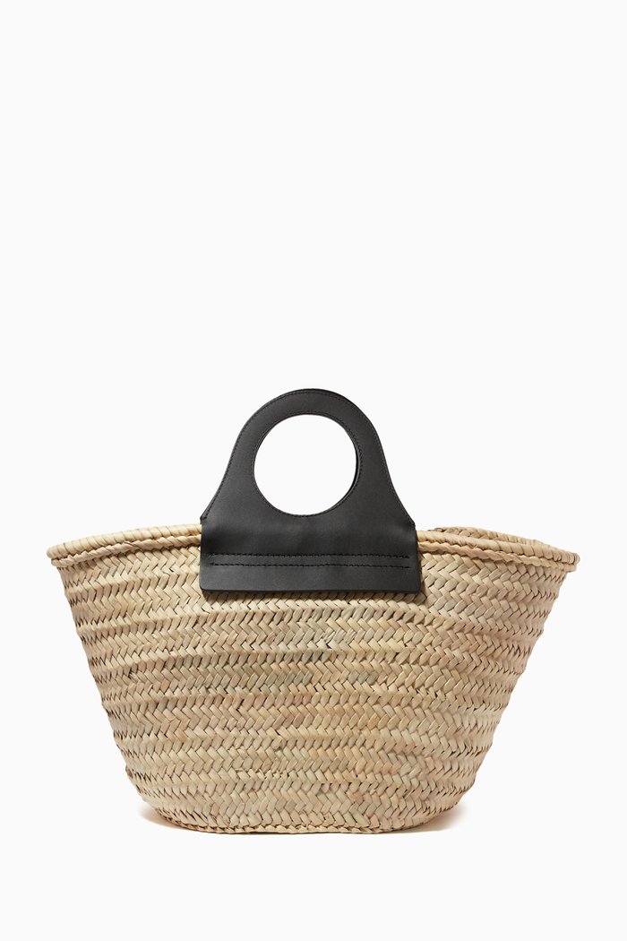 

Cabas Tote Bag in Straw & Leather, Black