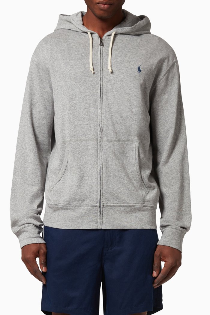 

Logo Embroidered Hoodie in Cotton, Grey