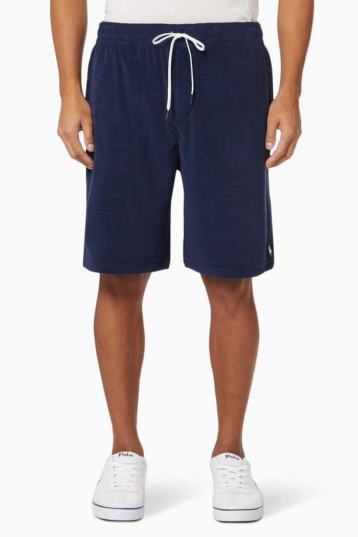 Cotton Terry Drawstring Shorts, Blue