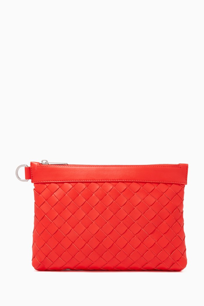 

Small Document Case in Intrecciato Hydrology Calfskin, Red