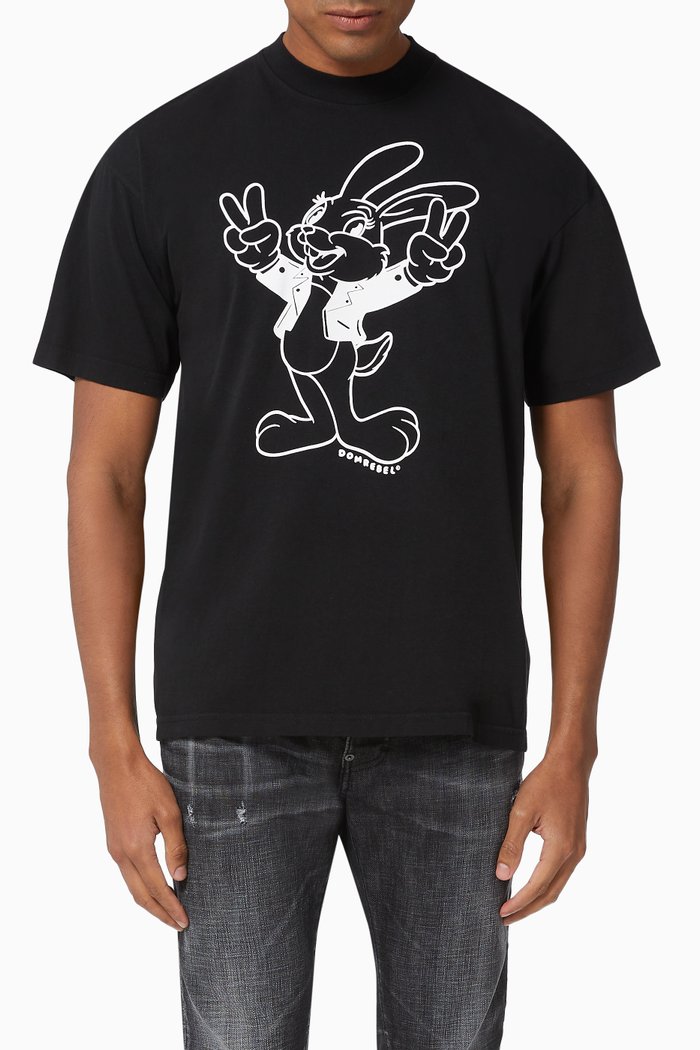 

Rabbit Peace Box Cotton T-shirt, Black