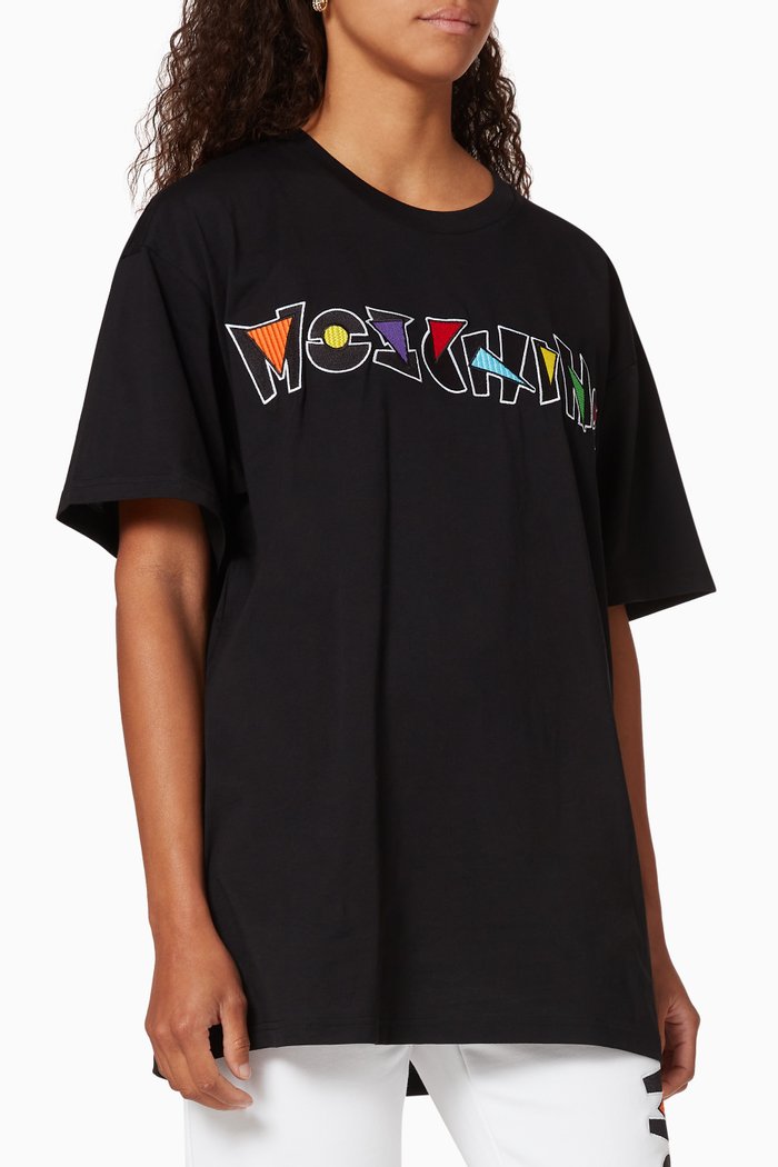

Geometric Logo Appliqué Cotton T-Shirt, Black