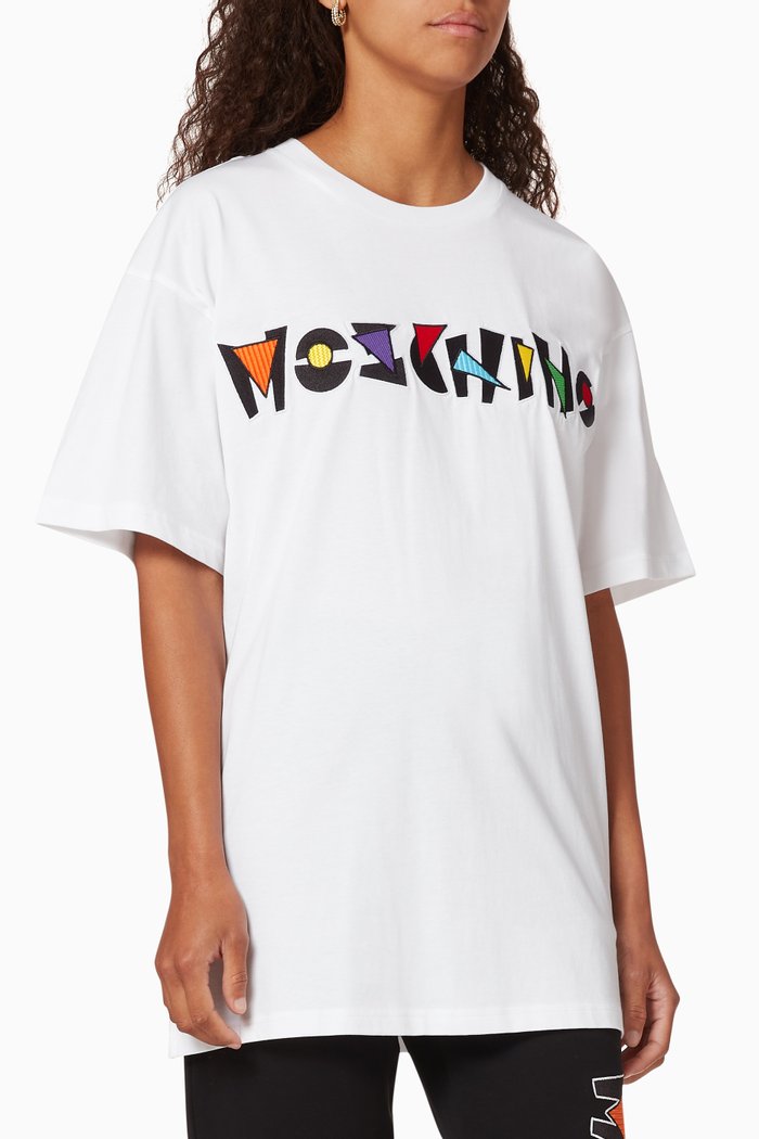 

Geometric Logo Appliqué Cotton T-Shirt, White