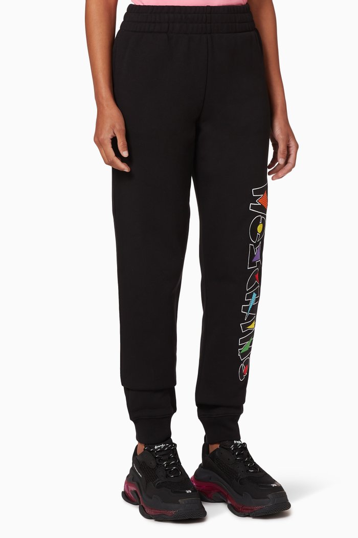 

Geometric Logo Appliqué Cotton Fleece Sweatpants, Black