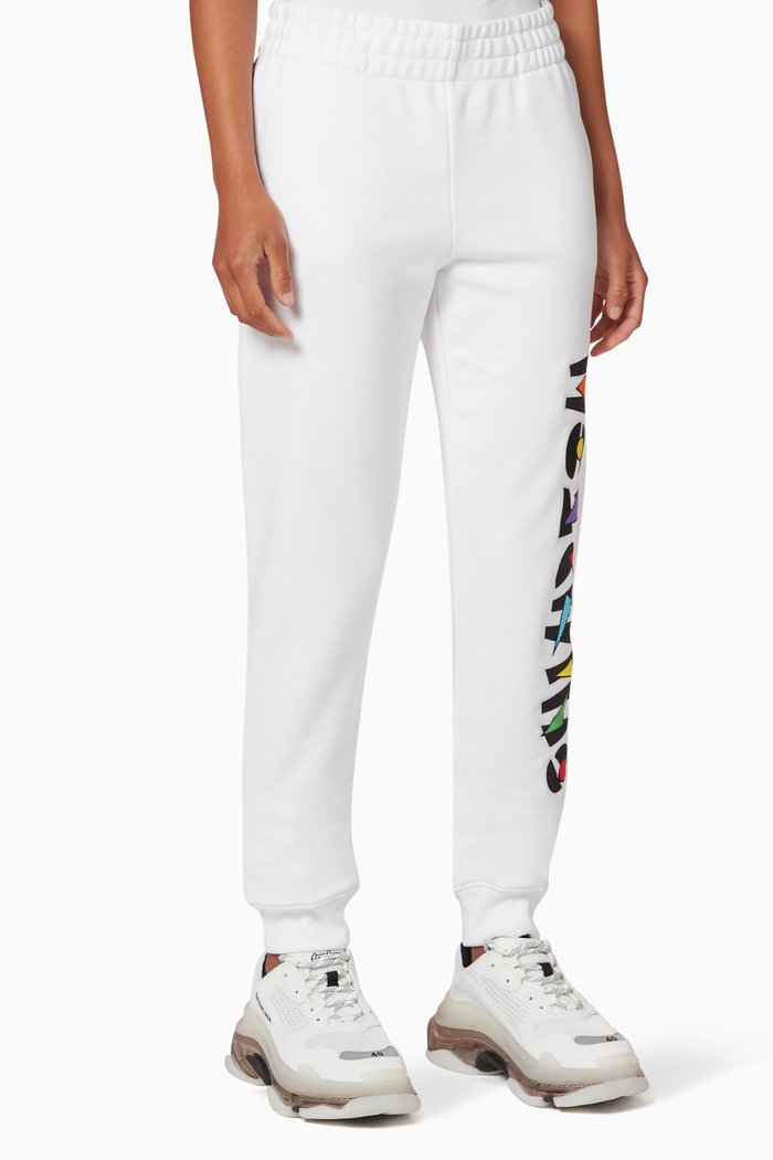 

Geometric Logo Appliqué Cotton Fleece Sweatpants, White