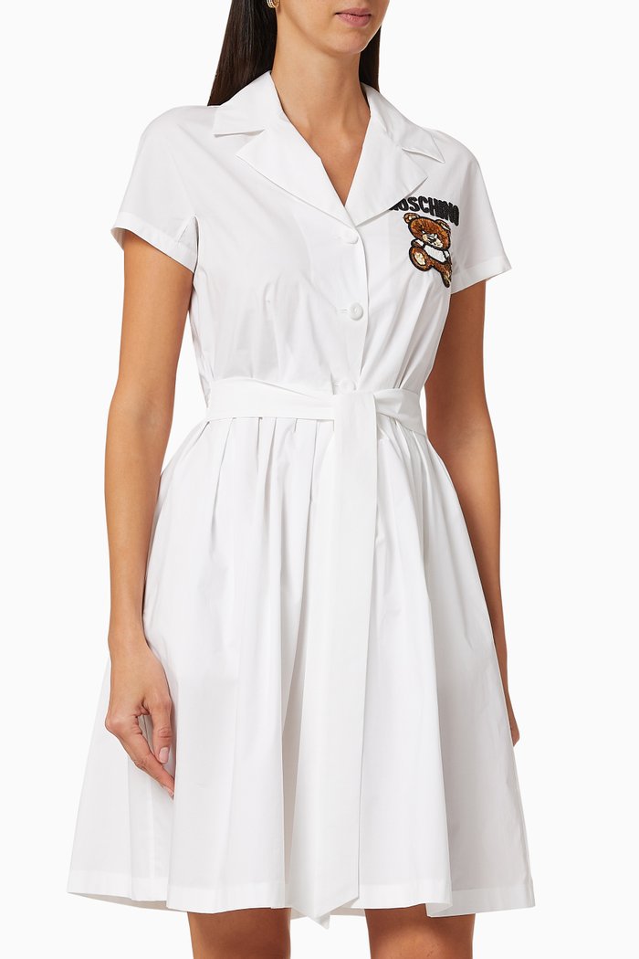 

Embellished Logo Shirt Dress, White