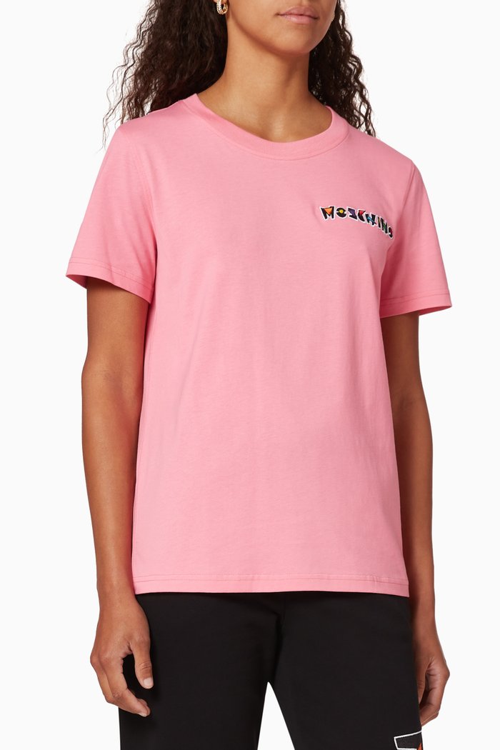 

Geometric Logo Appliqué Cotton T-Shirt, Pink