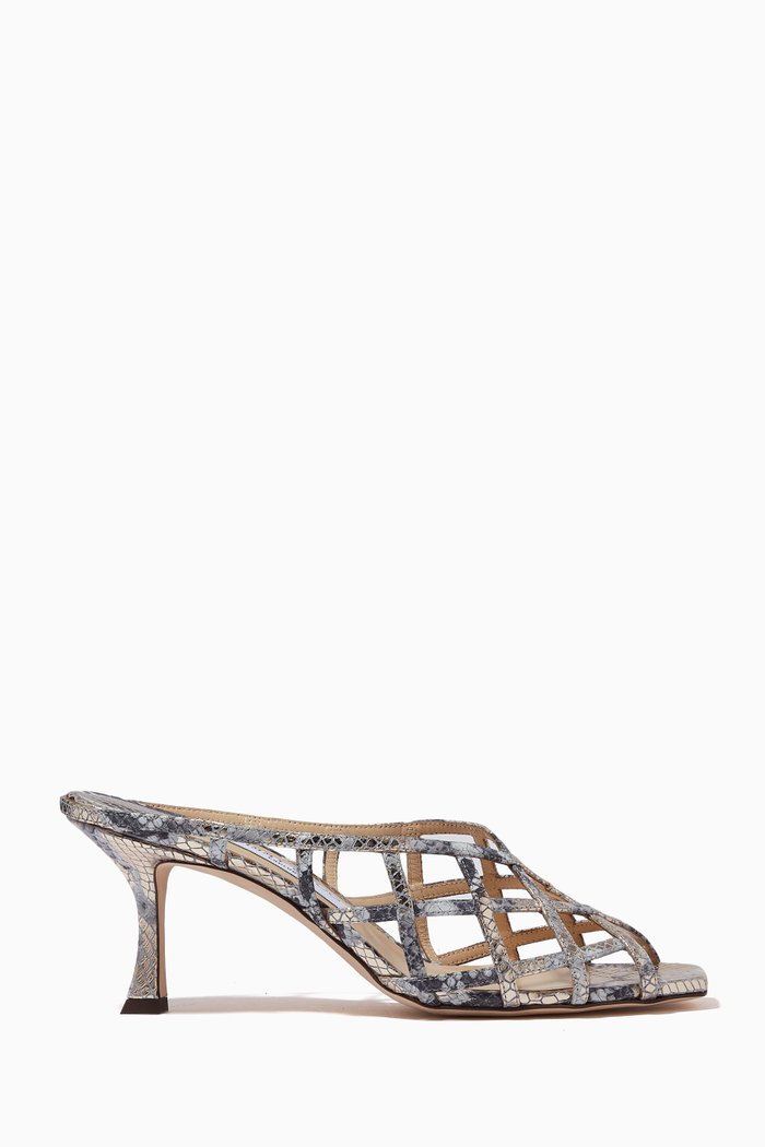 

Saila 70 Sandals in Metallic Snake-print Leather, Brown