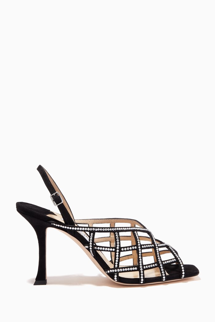 

Saila 90 Sandals with Hotfixed Crystals in Suede, Black