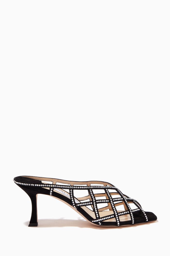

Saila 70 Sandals with Hotfixed Crystals in Suede, Black