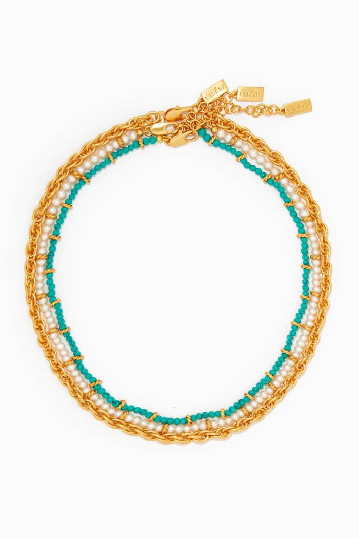 

Dani Necklace with Turquoise & Pearls in 24kt Gold Plating, Blue