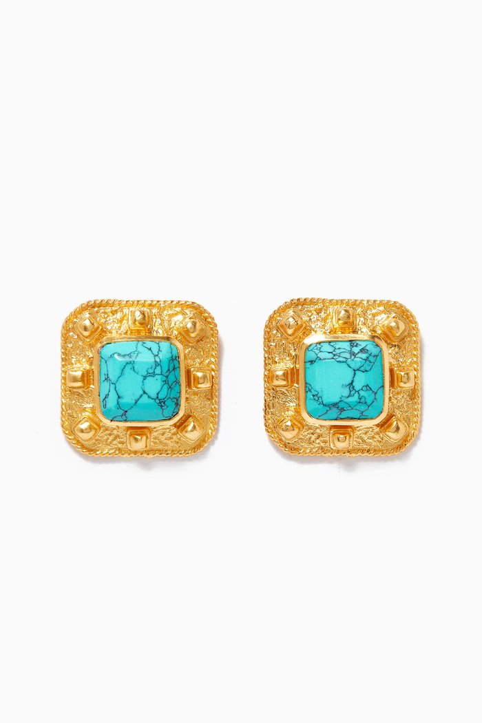 

Compass Stud Earrings with Turquoise in 24kt Gold Plating, Blue