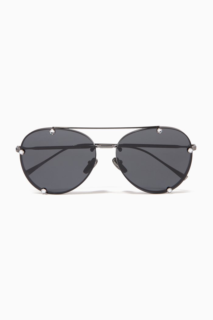 

Studded Pilot Frame Metal Sunglasses, Grey