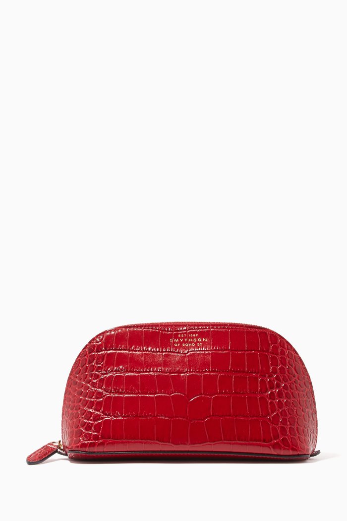 Mara Cosmetic Case in Croc-Embossed Leather, Red