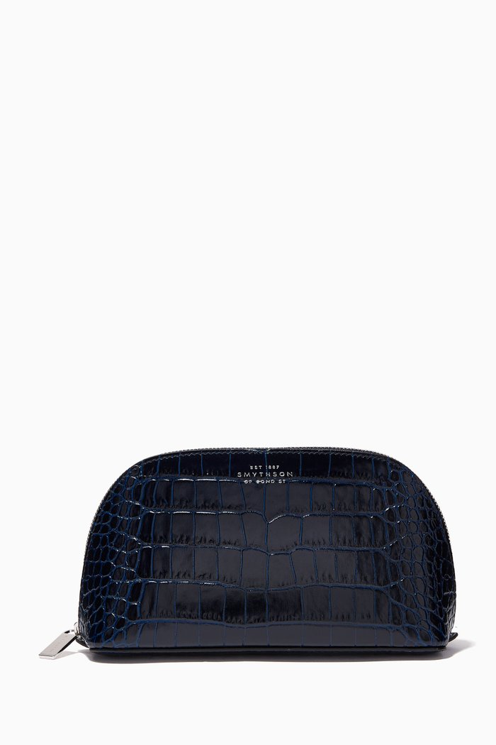 

Mara Cosmetic Case in Crocodile Embossed Leather, Blue