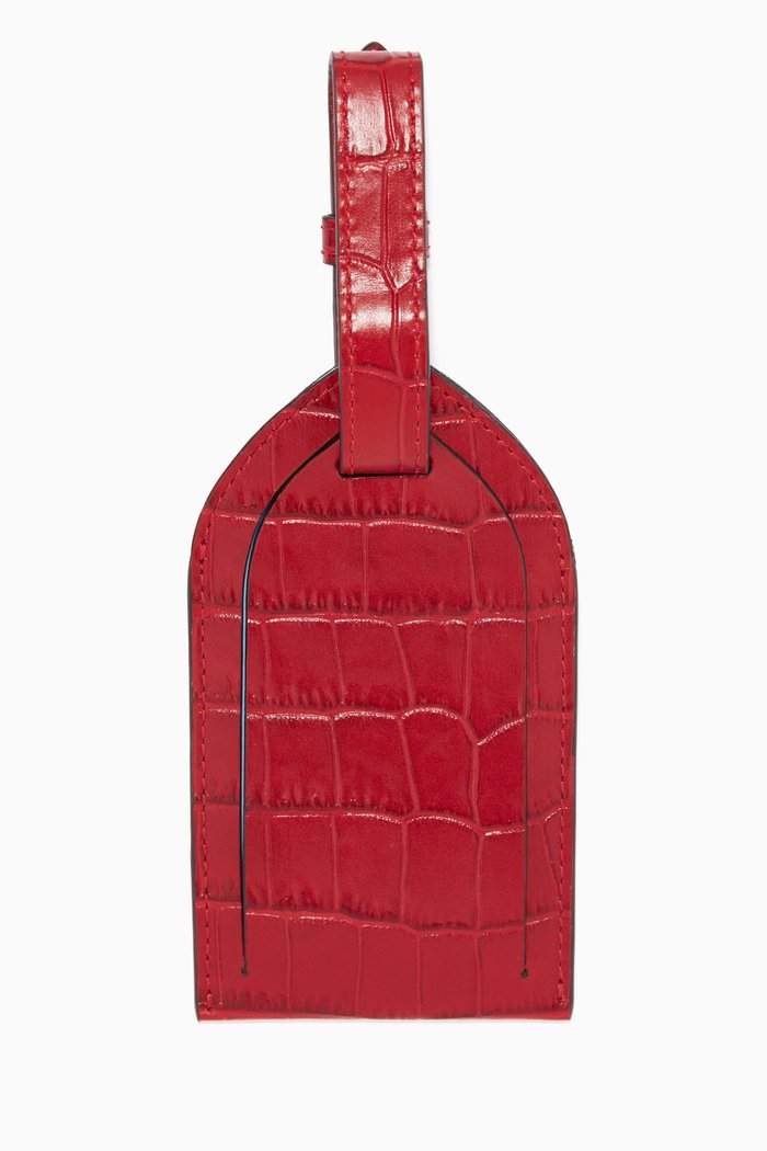 

Mara Luggage Tag in Crocodile Embossed Leather, Red