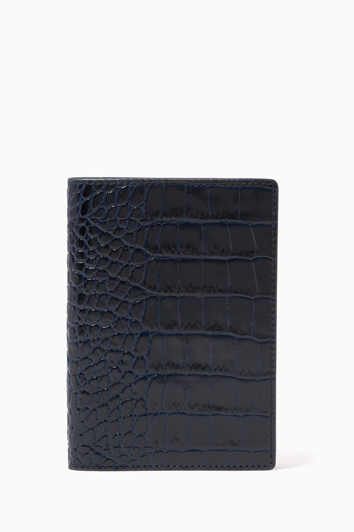 

Mara Passport Cover in Crocodile Embossed Leather, Blue