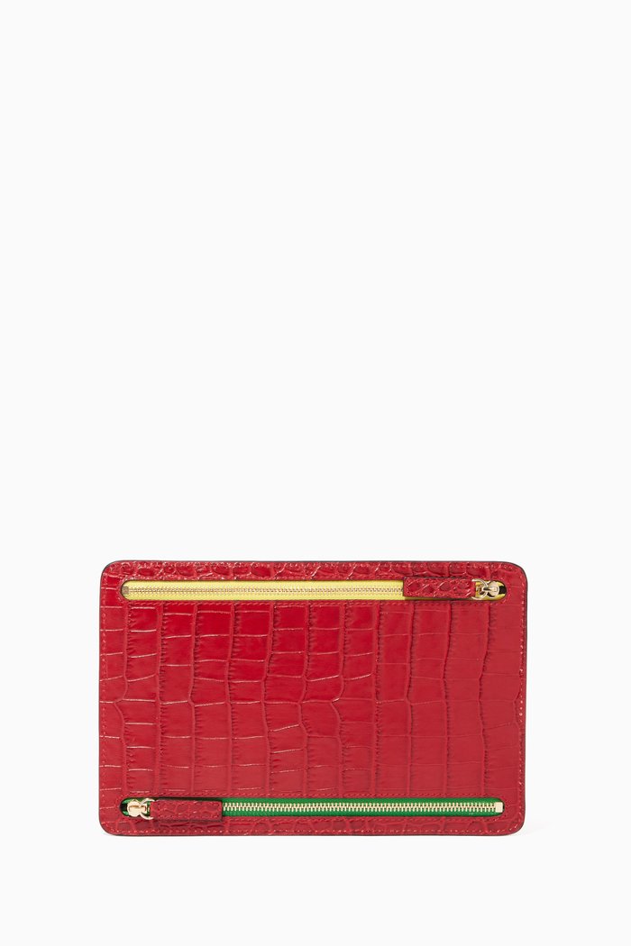 

Mara Zip Currency Case in Crocodile Embossed Leather, Red