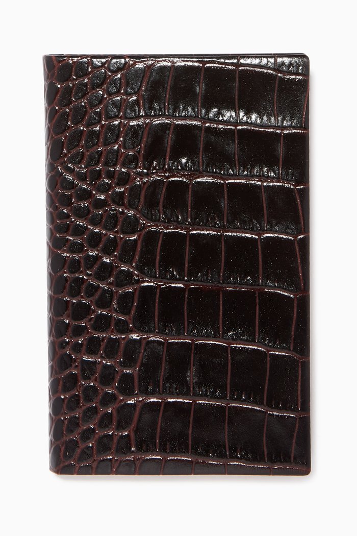 

Mara Notebook in Crocodile Embossed Leather, Brown