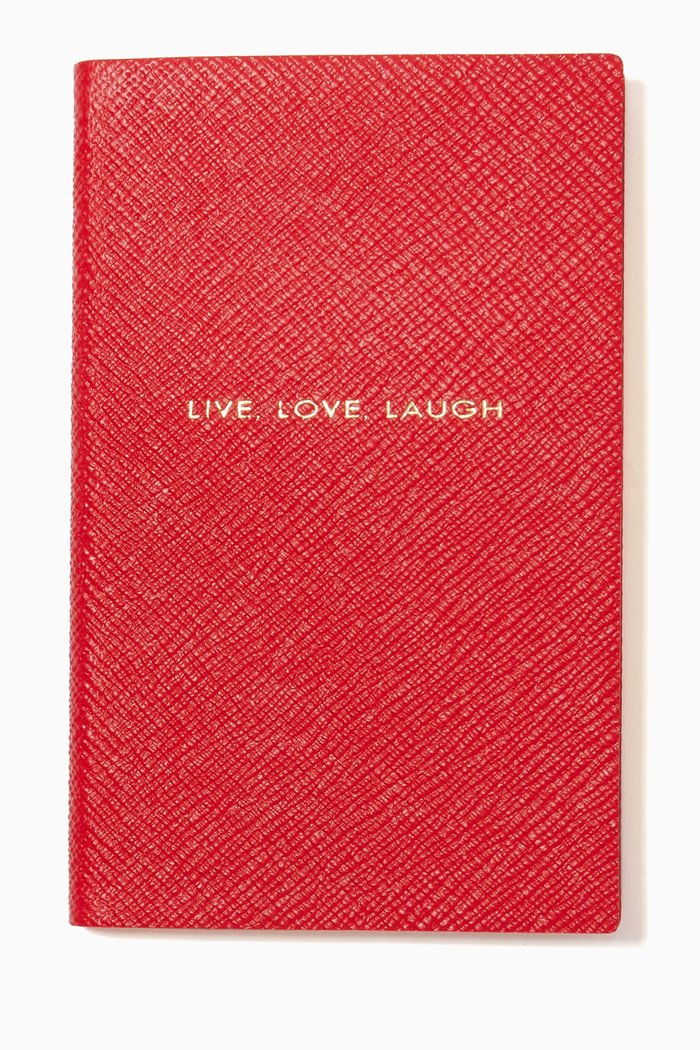 

"Live, Love, Laugh" Panama Notebook in Crossgrain Leather, Red