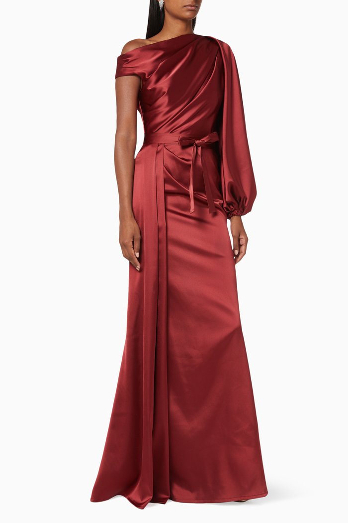 

Satin Ruched Cocktail Dress, Burgundy