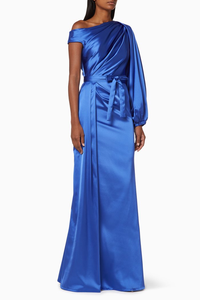

Satin Ruched Cocktail Dress, Blue
