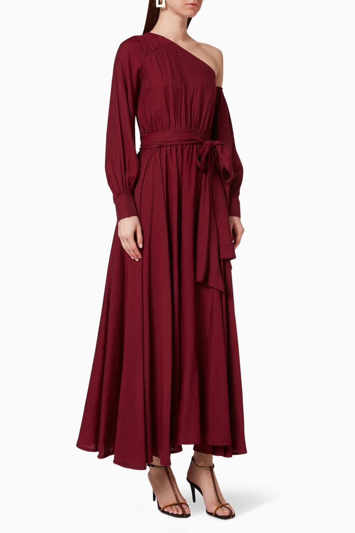 

Belted Cotton Dress, Burgundy