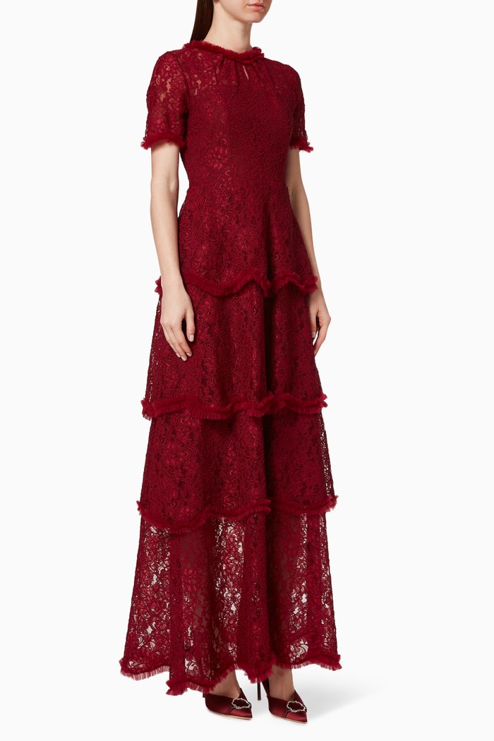 Lace Frill Dress, Burgundy