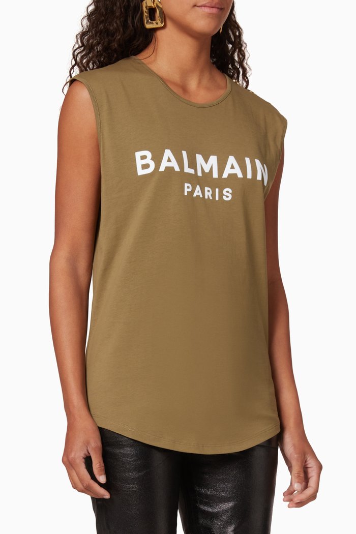 

Button-Embellished Logo Cotton T-shirt, Brown