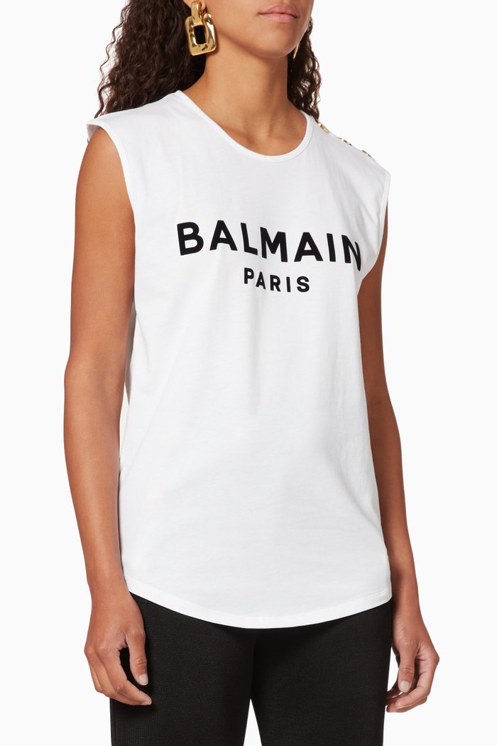 

Button-Embellished Logo Cotton T-shirt, White