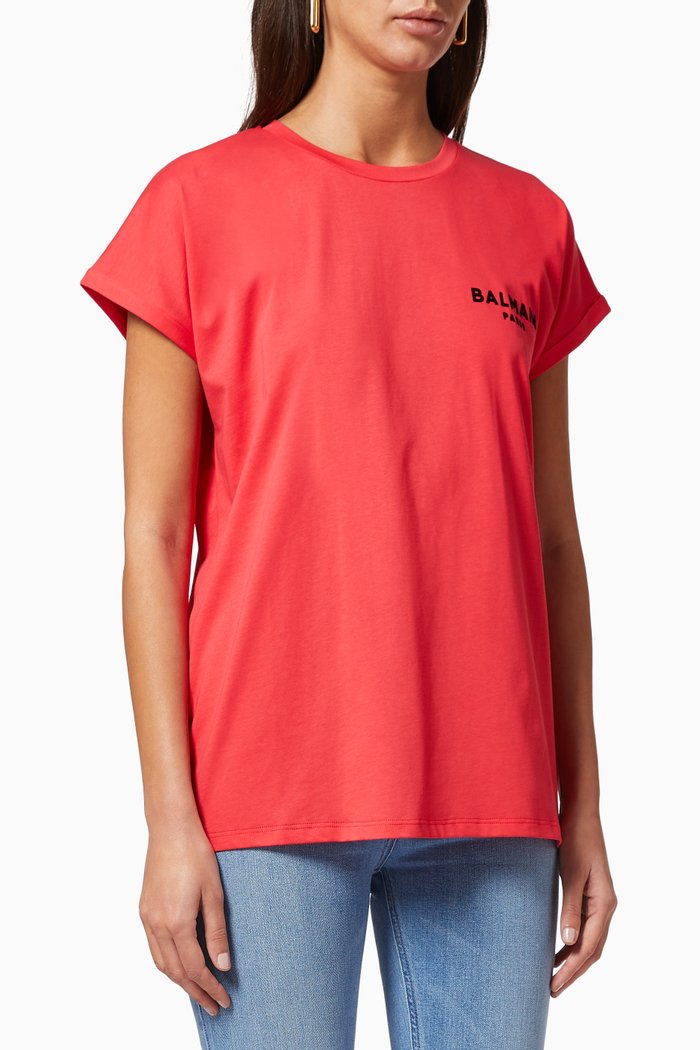 

Jersey T-shirt with Flocked Logo, Pink