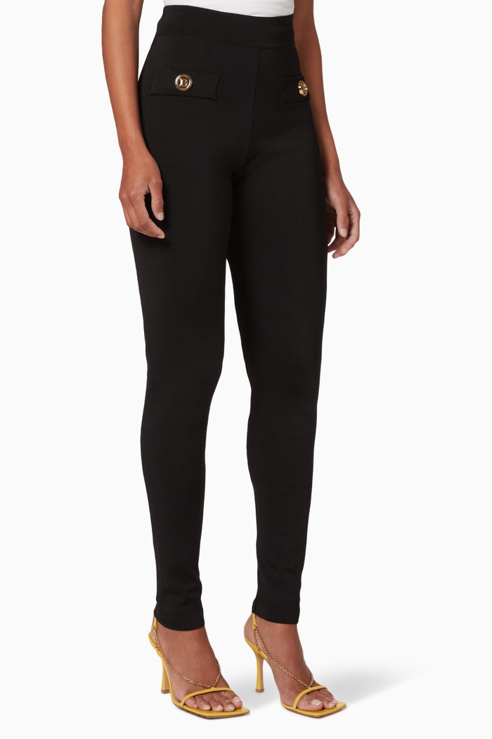 

Logo Button Cotton Leggings, Black