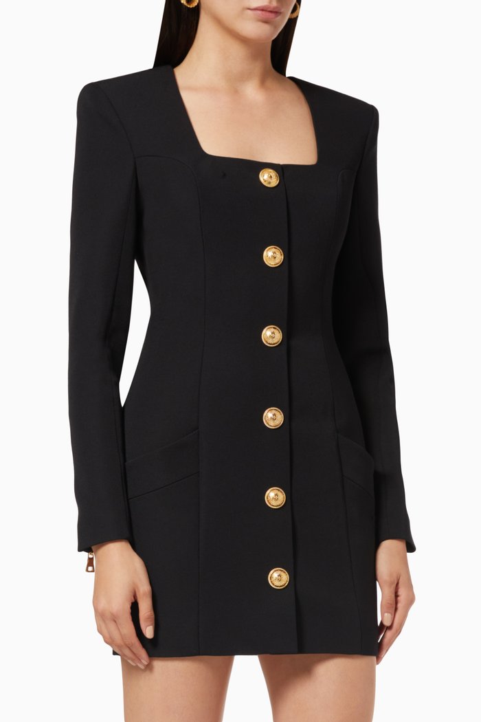 

Short Wool Dress with Buttons, Black