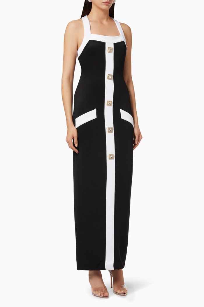 

Long Jersey Dress with Trinket Buttons, Black