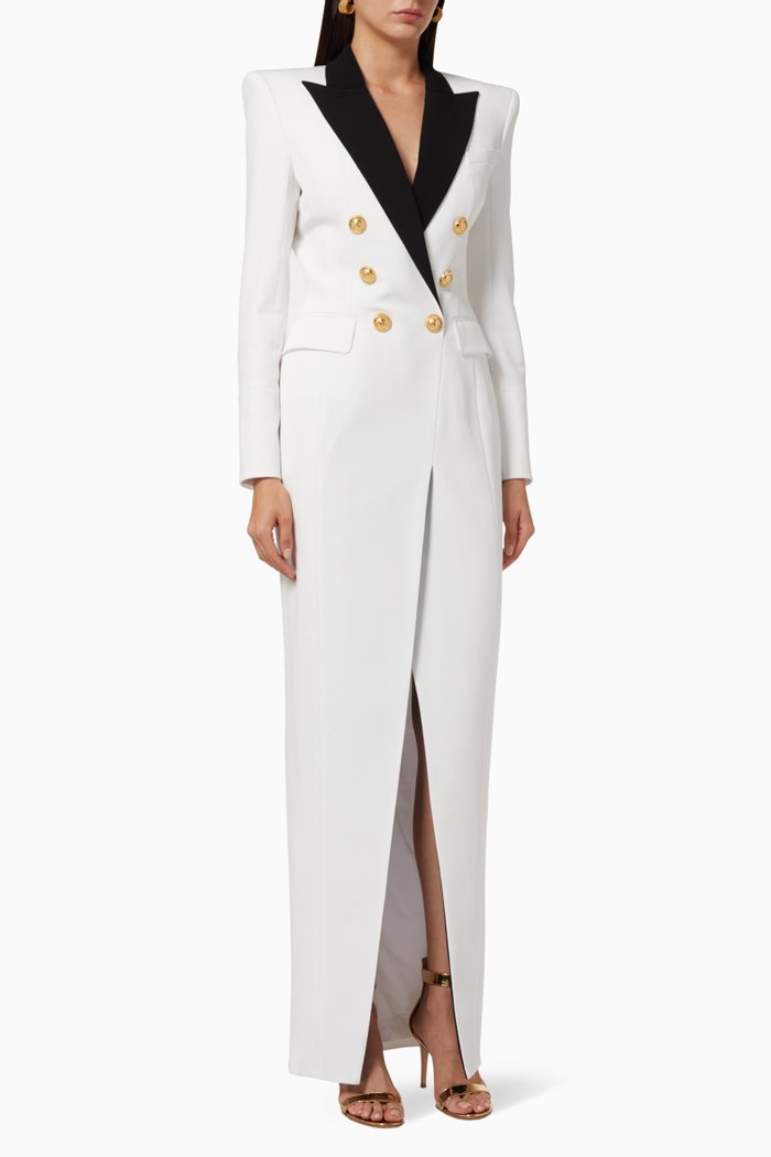 Long Viscose Dress with Buttons, White