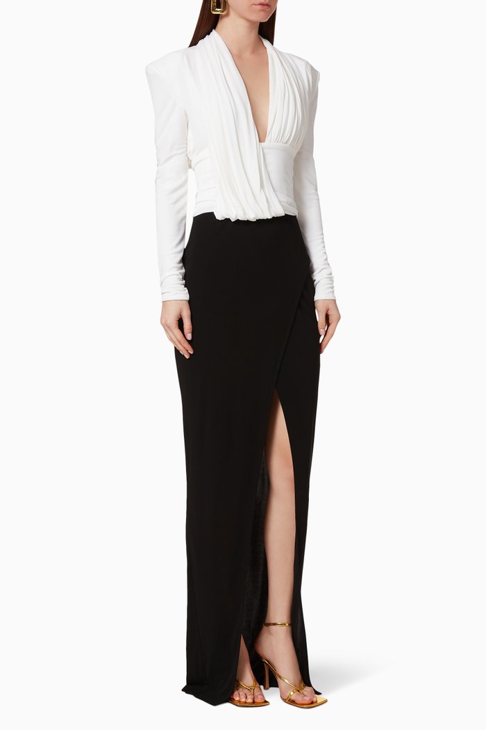 

Two Tone Draped Dress, White